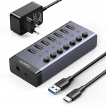Stotelė Ugreen 7W1 USB-C, 7x USB-A 3.0 12V 2A Cm481(Juoda)