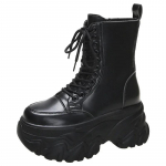 Punk Superauk&scaron;takulnės Platforminės Batai Moterims Stori Kulniukai Suvarstomi Motociklininkų Batai Moteris Juodi Balti Storu Padu Ankle Boots Moteri&scaron;ki 34 juoda