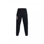 Under Armour Juodi vyri&scaron;ki sportiniai kelnės su rožių raidžių ra&scaron;tu, rai&scaron;teliu ir suri&scaron;amais galais 1379691-001 L