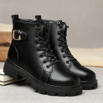Moteri&scaron;ki trumpi batai Ankle Boots Platforma su rai&scaron;teliais Combat Lace-up Footwear Stambūs Booties Punk stiliaus oda 41