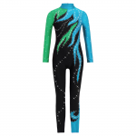 Mergaičių spalvų blokų gimnastikos kombinezonas su auk&scaron;tu kaklu, ilgomis rankovėmis, blizgančiais cirkoniais, viso kūno triko 15-16 Years žalia/&scaron;viesiai mėlyna spalva