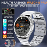 NAUJAS I&scaron;manusis Laikrodis 6 Pro GPS Trajektorija 1,5 Colio HD Ekranas &Scaron;irdies Ritmo Monitorius Bluetooth Skambučiai IP67 Vandeniui Atsparus Sporto Režimas I&scaron;manusis Laikrodis Silver Bamboo steel+Silicone +Leather gray