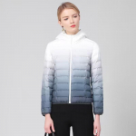 Pūkinė striukė Moteri&scaron;ka lengva trumpa gradiento spalva 90 Pūkinė balta pūkinė pūkinė striukė Slim Fit Maža lengva pūkinė striukė