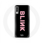 Coque pour Samsung Galaxy A70 Blink Fandom Blackpink Logo Rose Fond Noir