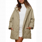 Rudeninė moteri&scaron;ka laisvalaikio striukė su deimantiniu gobtuvu M &scaron;viesiai žalios spalvos