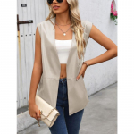 PU liemenės paltas Solid Camisole Moteri&scaron;kos dirbtinės odos liemenės Vasaros mados tendencijos berankovių megztinių liemenių vir&scaron;us XL abrikosas
