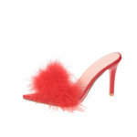 Moteri&scaron;kos &scaron;lepetės Auk&scaron;takulniai Kailiniai Stileto Peep Toe Mules Moterų kambariniai Guma Zapatillas Mujer Smailianosiai Raudoni Vasariniai Nauji Seksualūs Batai 42