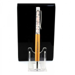 Pierres et Min&eacute;raux. Stylo min&eacute;raux Quartz rose du Br&eacute;sil. Couleur Jaune dor&eacute;.
