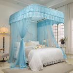 Dvisluoksnis siuvinėtas nėrinių grindų ilgio U formos tinklelis nuo uodų su bėgelių sistema 120x200 cm