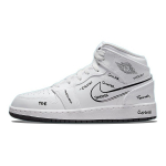 Air Jordan 1 Mid GS Schematiniai Vaikų Sportbačiai Balti Juodi DQ1864-100 36.5