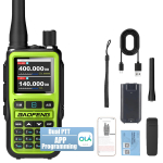 Dviguba pakuotė Baofeng UV-5R Mini 5W radijo stotelės | Bluetooth kanalo sinchronizacija + NOAA audrų prane&scaron;imai | Įkraunamos per Type-C avarijoms mėlyna