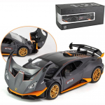 1:24 mastelio lydinio liejamas automobilio modelis, skirtas Lambo Huracan STO 2021, traukimo atgal transporto priemonių modelių automobilių žaislas su &scaron;viesa ir garsu, skirtas vaikams, suaugusiems 1/24-21x8.5x5.5cm juoda/oranžinė