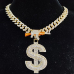 Vyrų moterų hiphopo dolerio ir ginklo formos pakabukas karoliai su 13 mm kubieti&scaron;ka grandine Hiphop originality karoliai Madingi žavūs papuo&scaron;alai 24inch(60cm) auksas