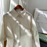 Rudens korėjieti&scaron;kos mados solidūs paprasti mar&scaron;kiniai ilgomis rankovėmis Moteri&scaron;ka medvilninė palaidinė, apatinė apykakle, palaidi drabužiai Blusas 29622 One Size abrikosas