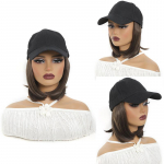 Skrybėlių perukai Trumpi tiesūs Bob plaukų perukai su beisbolo skrybėle merginoms Sintetiniai kar&scaron;čiui atsparūs plaukų perukai su reguliuojama skrybėle