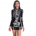 Helovino moteri&scaron;ka suknelė su kraujo dėmių dėmiais skeletas, voras su spaudiniu V kaklu, slaugytoja ilgomis rankovėmis, Haunted House NPC pasirodymo kostiumas L 1