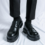 Vyri&scaron;ki mocasinai Auk&scaron;tį didinantys Klasikiniai Odiniai Storas Padas Creepers Platforminiai Batai Apvalus Priekis Verslo Batai EU: 38 juoda