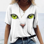 Moteri&scaron;ki mar&scaron;kinėliai Kawaii Cat Print 3d mar&scaron;kinėliai Top Fashion Y2k trumpomis rankovėmis mar&scaron;kinėliai V formos i&scaron;kirpte Moteri&scaron;ki drabužiai Dideli vasariniai mar&scaron;kinėliai S