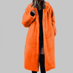 Moteri&scaron;ka ilga vienspalvė madinga žieminė laisva atverčiama pliu&scaron;inė striukė XXXXXL oranžinė