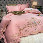 Europieti&scaron;kas 4 dalių 100% medvilnės patalynės komplektas su ledo &scaron;ilko antklodės užvalkalu - prabangi vestuvinė patalynė 1.8m Fitted Sheet Set: Larger Duvet Cover 220*240