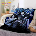 Kiss Rock Heavy Metal Grupė Gene Paul Mink&scaron;tas flanelinis pledas lovai, miegamajam, sofai, piknikui, apklotas lauko poilsiui, snauslei, dovana 150x200cm gray