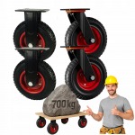 4x Transportavimo ratukas vežimėliui 200 mm 2x Sukamas 2x Fiksuotas 700 kg Tvirtas Guminis