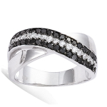 Bague Argent 'Romy' Noir Blanc argent&eacute; (rhodi&eacute;) - 10 mm