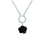 Les Tr&eacute;sors De Lily [J0854] - Collier Argent 'Rose Noire' noir argent&eacute; (rhodi&eacute;) - 25x10 mm