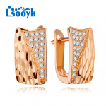 LSOOYH Clip Auskarai Rožinio aukso spalvos Madingi auskarai moterims Kvadratiniai kubiniai cirkonio auskarai, papuo&scaron;alai A