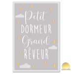 Les Tr&eacute;sors De Lily [A0718] - Toile enfant 'Petit Dormeur Grand R&ecirc;veur' gris - 30x20 cm pilka