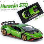 1:24 mastelio lydinio liejamas automobilio modelis, skirtas Lambo Huracan STO 2021, traukimo atgal transporto priemonių modelių automobilių žaislas su &scaron;viesa ir garsu, skirtas vaikams, suaugusiems 1/24-21x8.5x5.5cm žalia