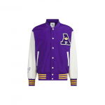 Adidas Originals Trefoil Rifta Bomber striukė su raidžių siuvinėjimu ir spalvų blokų juostomis Vyri&scaron;ki vir&scaron;utiniai drabužiai Kolegialiai violetinė IU4792 L