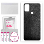 apgo Protective Skin Sticker for the back compatible with LG W41 Pro, Wrap Film, Foil, Vinyl - Pattern Black Leather