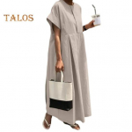 Vasaros Maxi Suknelė Laisva Klostuota O formos i&scaron;kirptė Trumpomis rankovėmis Vientisos spalvos Didelio dydžio OL Kasdienis dėvėjimas Moteri&scaron;ka Maxi Suknelė M &scaron;viesiai pilka spalva