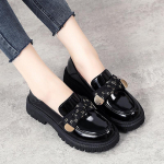 Moteri&scaron;ki Loafers Platformos chunky Lady vasariniai laisvalaikio juodi odiniai batai