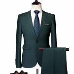 Danmo (Striukė + kelnės) Vyri&scaron;kas kostiumo komplektas Formalūs &scaron;varkai Slim Fit Verslo smokingas 2 dalių kostiumas Jaunikio vestuvinė suknelė Vyri&scaron;kas kostiumas S-6XL S tamsiai žalia spalva