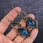 Natural Blue Topaz Gemstone Handmade Copper Wire Wrap Jewelry Earring 2.99 r0i18