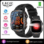 LIGE naujas LED žibintuvėlis i&scaron;manusis laikrodis 420mAh Bluetooth Call Sports Fitness Sveikatos stebėjimas Vyri&scaron;kas i&scaron;manusis laikrodis silicone strap juoda