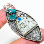 Natural K2 Blue Azurite,Blue Topaz Stone 925 Sterling Silver Pendant 3.03 q0c52