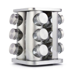 Besukantis prieskonių stovas-organaizeris su 12 stiklinių buteliukų, nerūdijančio plieno besisukantis prieskonių laikymo organizatorius, stalvir&scaron;io prieskonių stovas sidabras