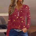 Moteri&scaron;ki tiesūs pečiai Kalėdinio ra&scaron;to ilgomis rankovėmis tiesūs pečiai V formos i&scaron;kirpte sagomis mar&scaron;kinėlių vir&scaron;us XXL cinoberis