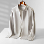 Men's Zipper Polo Cardigan Woolen Sweater Smart Casual Cashmere Knitwear Spring Autumn Coat Tops XXL balta