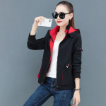 Nusegamas gobtuvas, kontrastinga, kasdieninė striukė, moteri&scaron;ki pavasario ir rudens darbo drabužiai, užsegamas kardiganas M juoda