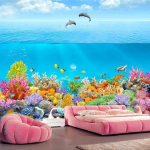 3D Povandeninio Pasaulio Nuotraukos Tapetas Delfinas Koralų Freska Vaikų Miegamojo Vonios Kambario 3D Sienų Freska Namų Dekoras 200 cm(W) x 140 cm(H) blue