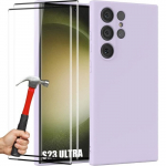 Dėklas - BOOLING - Samsung Galaxy S23 Ultra - Matinis skystas silikonas - Atsparus smūgiams - 2 grūdinti stiklai violetinė
