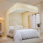 Dvisluoksnis siuvinėtas nėrinių grindų ilgio U formos tinklelis nuo uodų su bėgelių sistema 180x220 cm