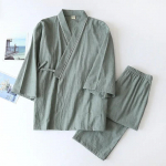 Pavasario/rudens kimono vyri&scaron;kos pižamos, vyri&scaron;kos miegui skirtos suknelės vyri&scaron;kos plonos devintomis rankovėmis suvarstomos vir&scaron;utinės dalies + kelnės laisvos dviejų dalių namų drabužiai XL