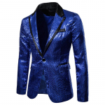 Vyri&scaron;kas auksinis blizgantis vakarėlio kostiumas Stage Singer Wedding Groom Striukė Master Coat S mėlyna