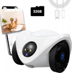 Naminių gyvūnėlių kamera su skanėstų dozatoriumi, judantis robotas kamera &scaron;unims ir katėms, 1080P patalpų saugumas, dvipusis garsas, tik 2,4 GHz WiFi 10.43-9.25-7.01 in balta