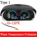 12V Automobilinis 2 viename LCD matuoklis Voltmeteris + Vandens temperatūros matuoklis Su 1/8 NPT temperatūros jutikliu Vandens temperatūros matuoklis Automobiliui Sunkvežimiui juoda